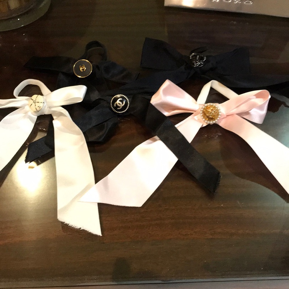 Pony holders w/ ribbon & authentic CHANEL button